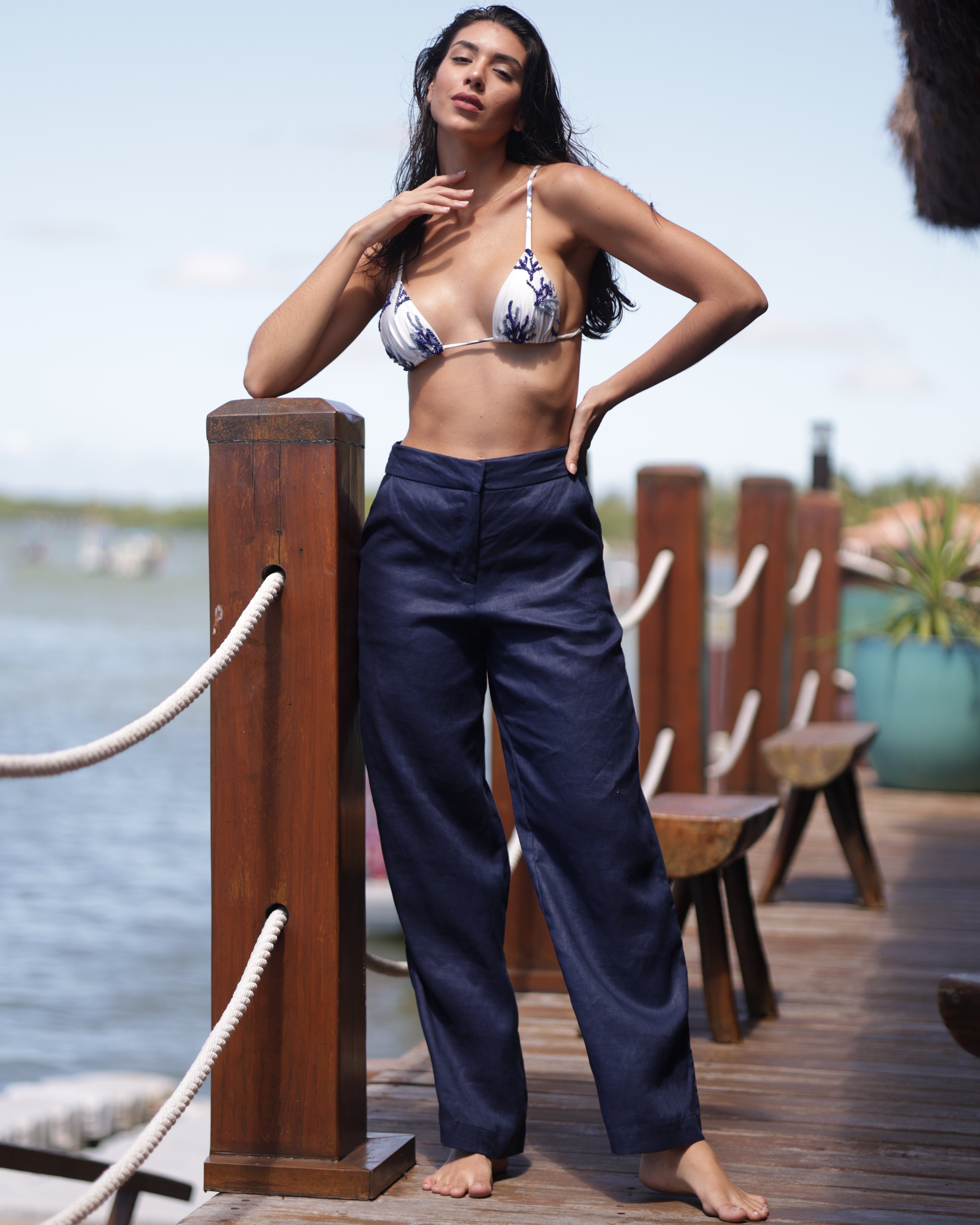 CALÇA LINHO PURO AZUL