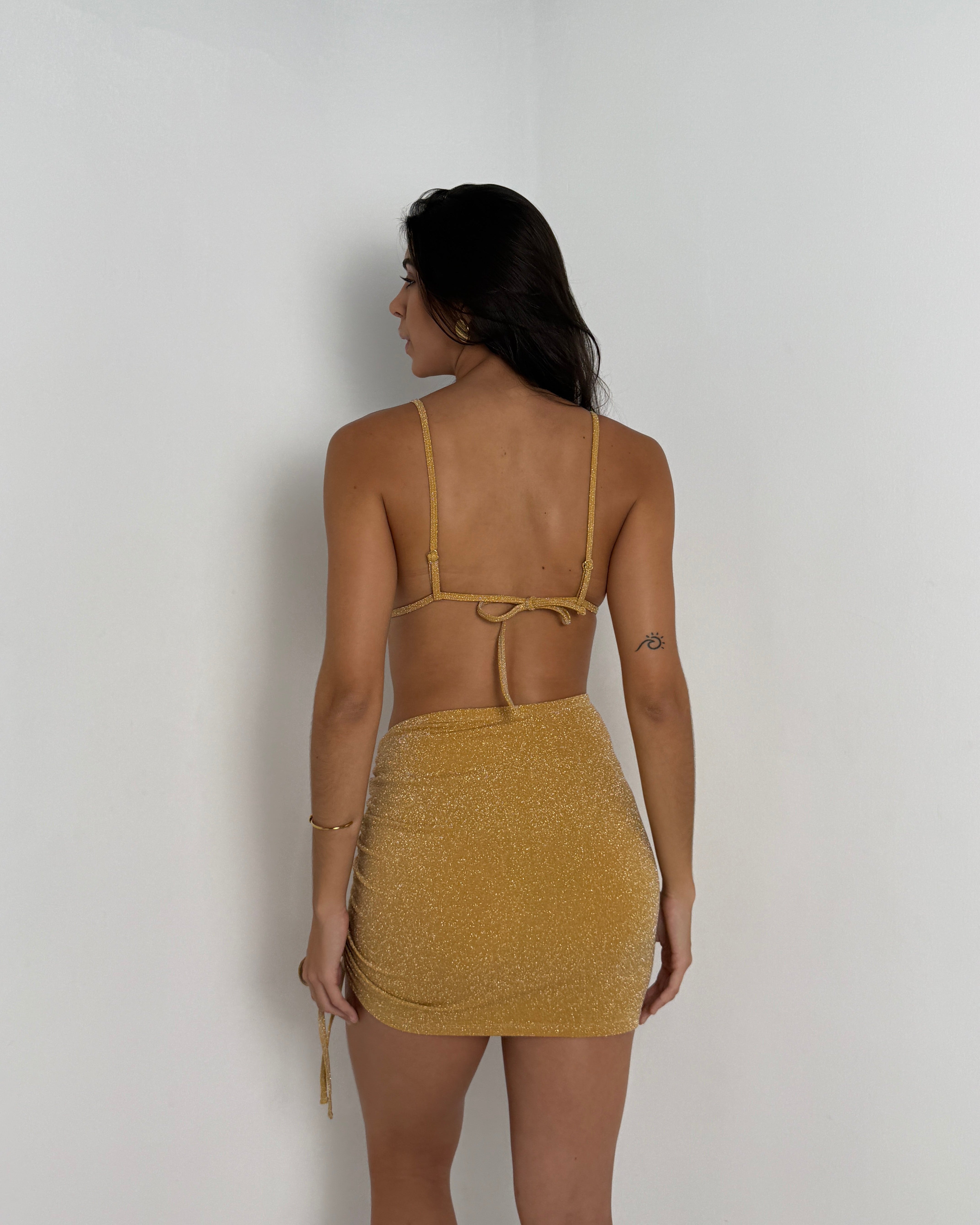 TOP VÊNUS DOURADO + CALCINHA LACINHO DOURADA