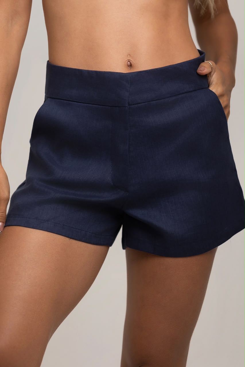 SHORT PURO LINHO AZUL MARINHO