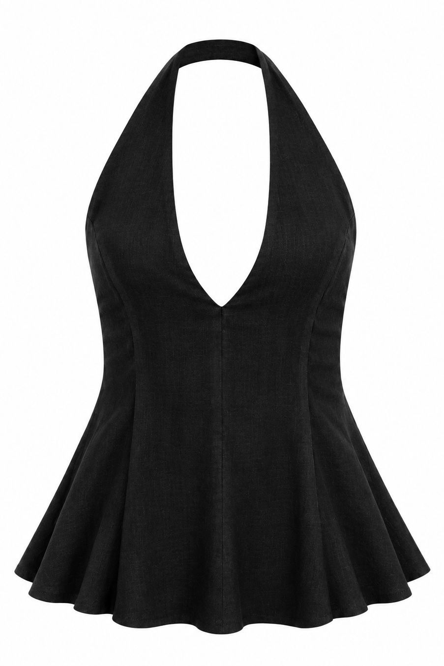 BLUSA PEPLUM PURO LINHO PRETA + CALÇA PURO LINHO PRETA