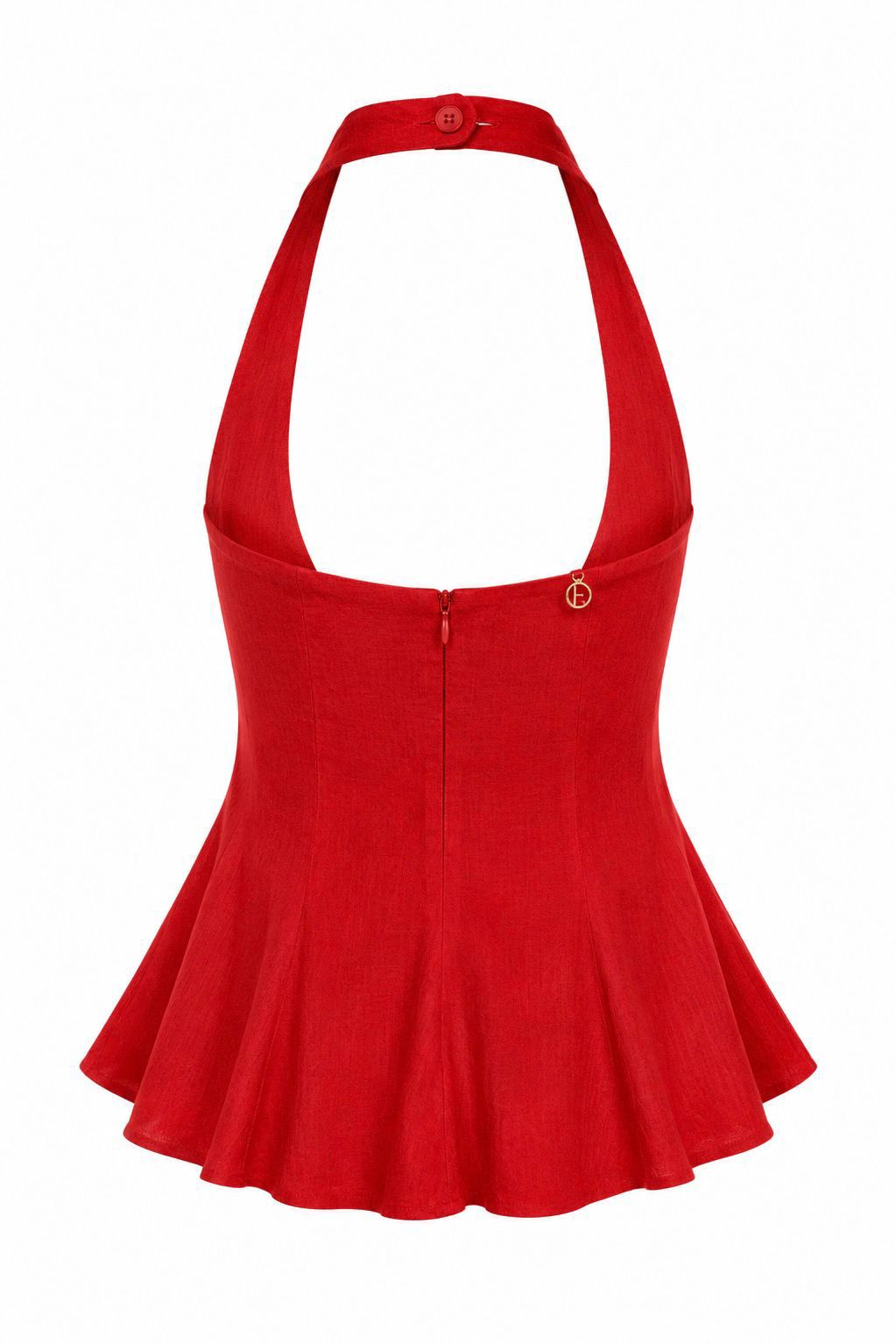 BLUSA PEPLUM PURO LINHO VERMELHA + CALÇA PURO LINHO VERMELHA