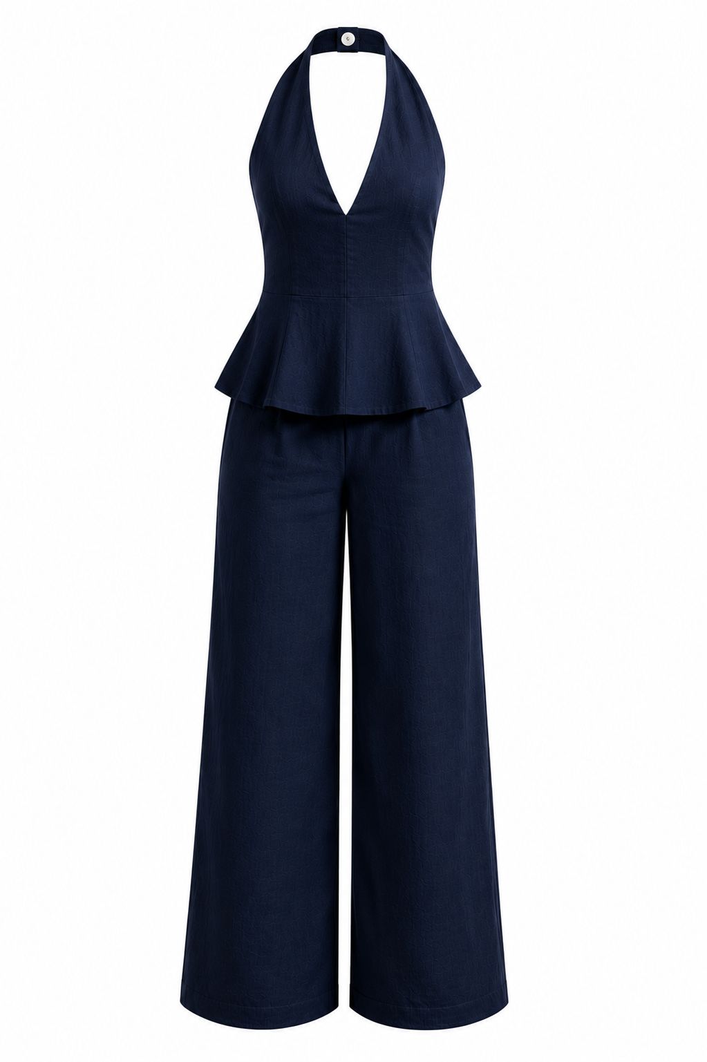 BLUSA PEPLUM PURO LINHO AZUL + CALÇA PURO LINHO AZUL