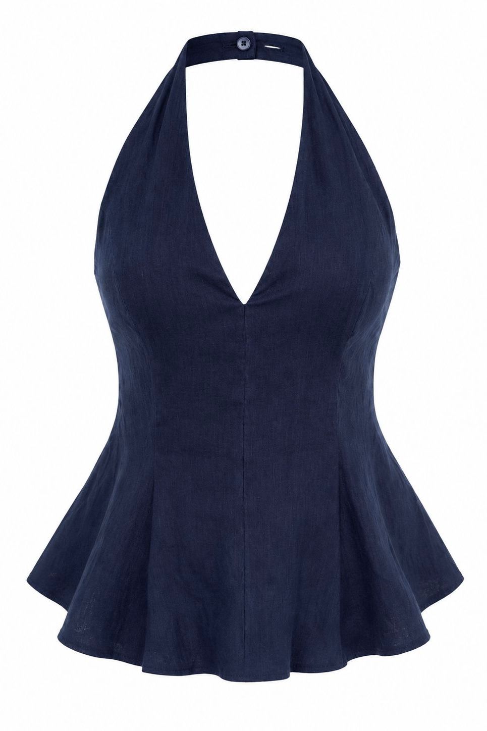BLUSA PEPLUM PURO LINHO AZUL