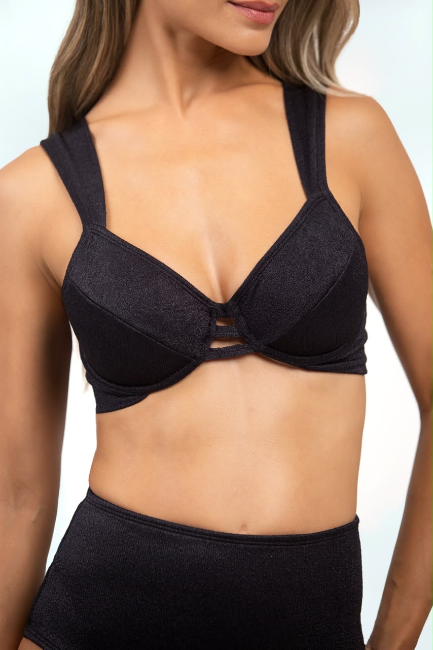 TOP MEIA TAÇA PRETO COSTA + CALCINHA HOT PANT PRETO COSTA