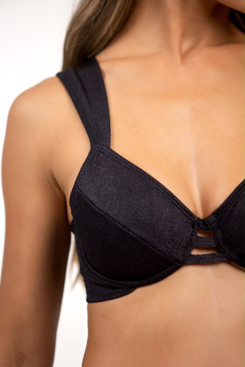 TOP MEIA TAÇA PRETO COSTA + CALCINHA HOT PANT PRETO COSTA