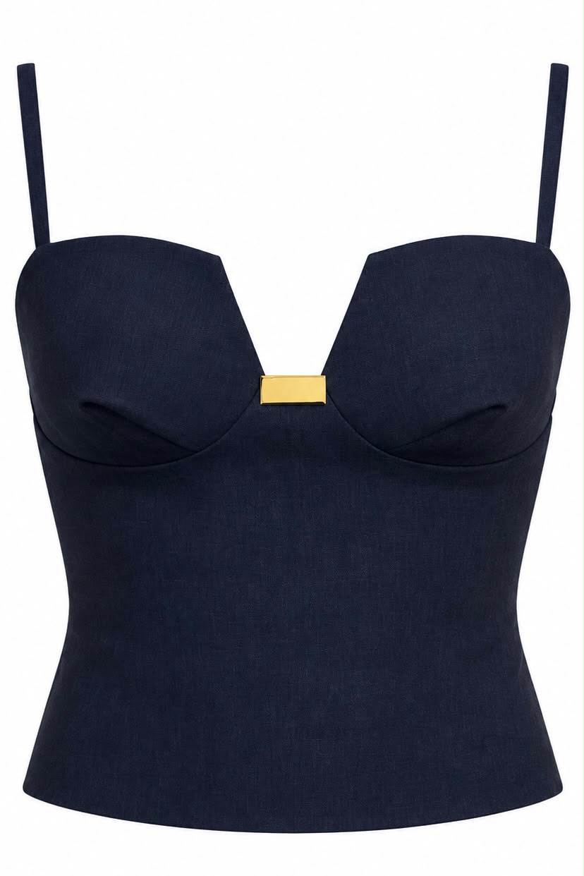 CROPPED PURO LINHO AZUL MARINHO