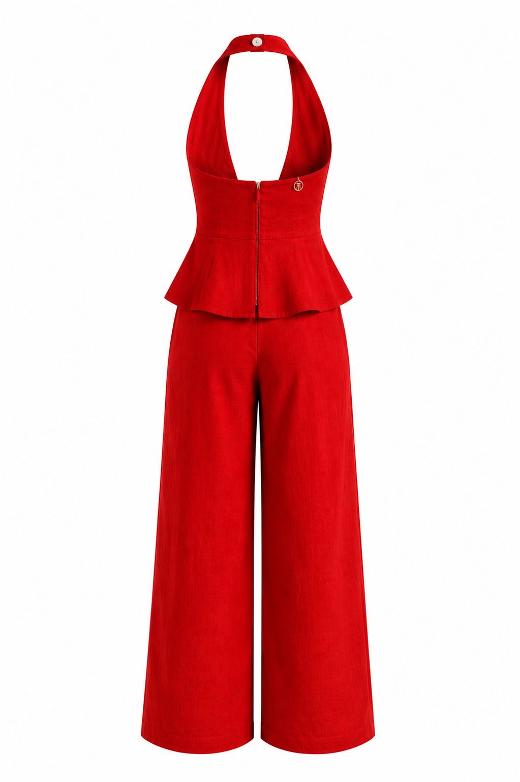 BLUSA PEPLUM PURO LINHO VERMELHA + CALÇA PURO LINHO VERMELHA