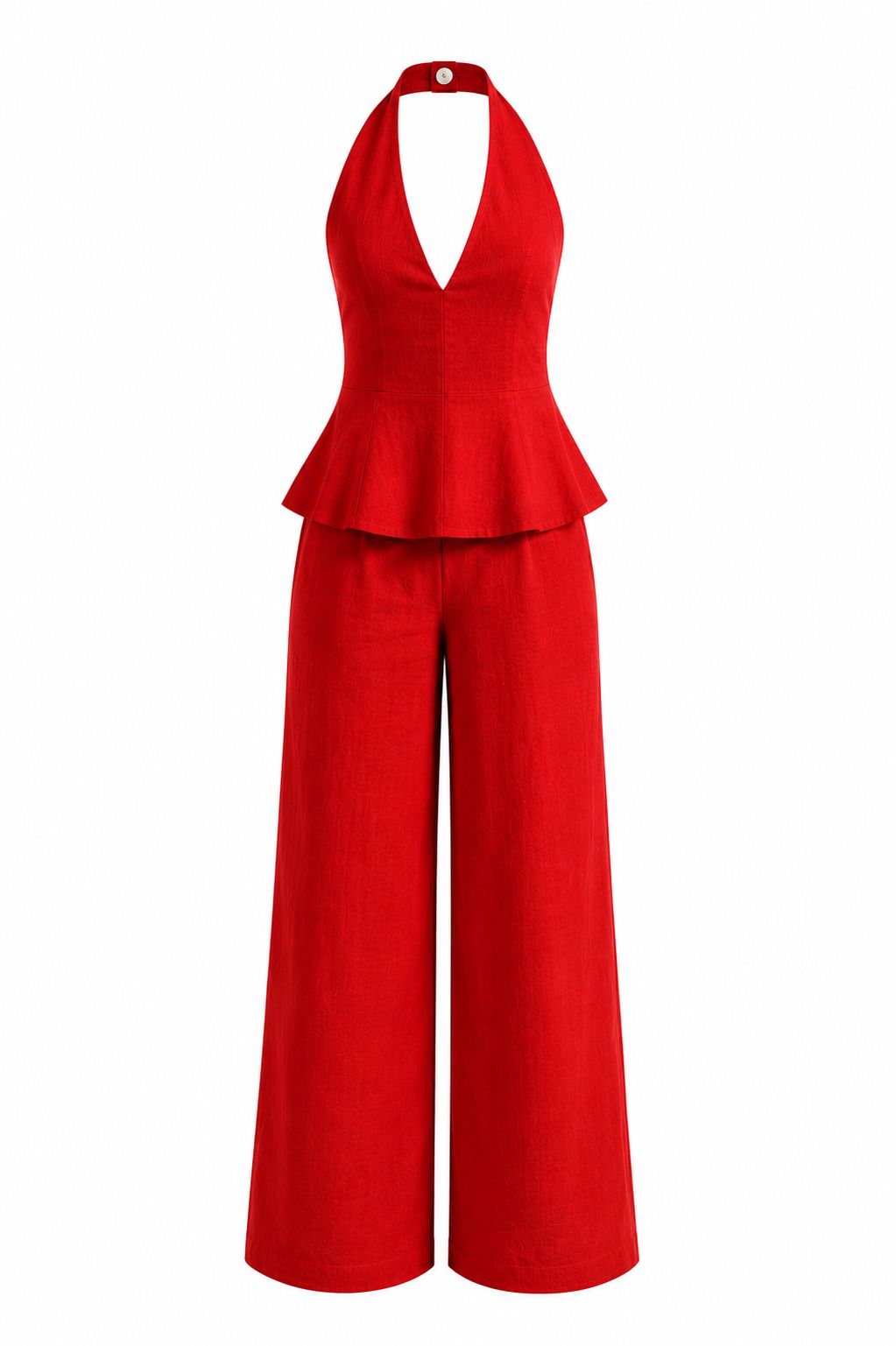 BLUSA PEPLUM PURO LINHO VERMELHA + CALÇA PURO LINHO VERMELHA