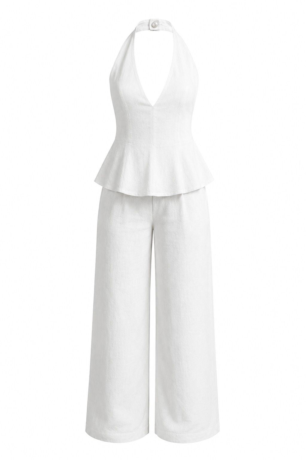 BLUSA PEPLUM PURO LINHO BRANCA + CALÇA PURO LINHO BRANCA