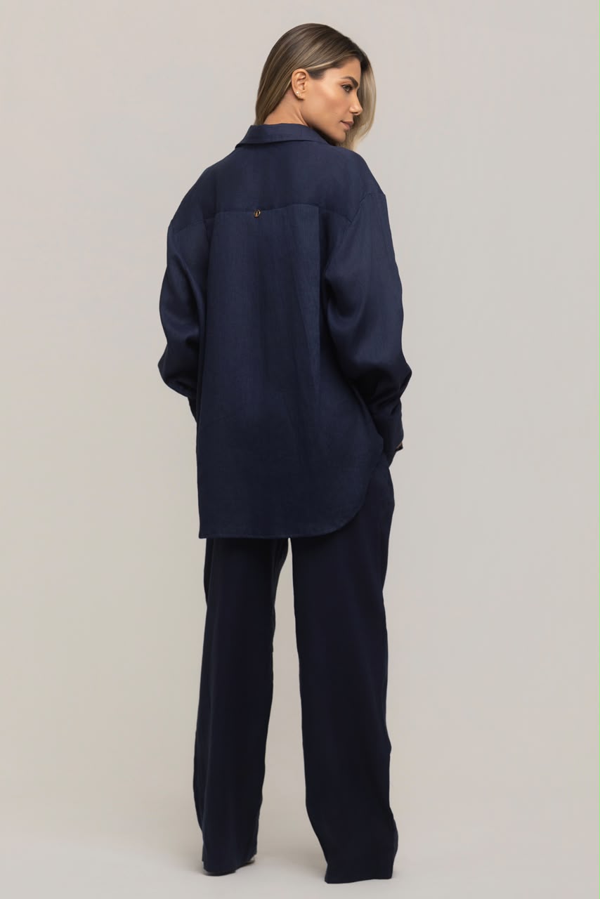 CALÇA PURO LINHO AZUL