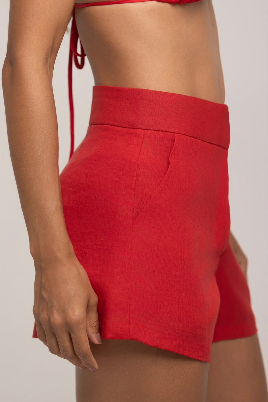 SHORT PURO LINHO VERMELHO